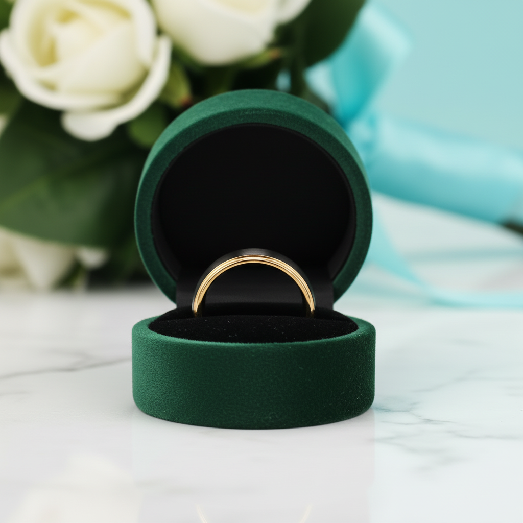 5mm Matte Black & Yellow Gold Men's Tungsten Wedding Band - Evani Naomi Jewelry
