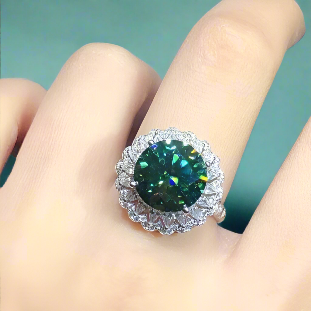 6.0 Ct Green Diamond Halo Engagement Ring-Evani Naomi Jewelry