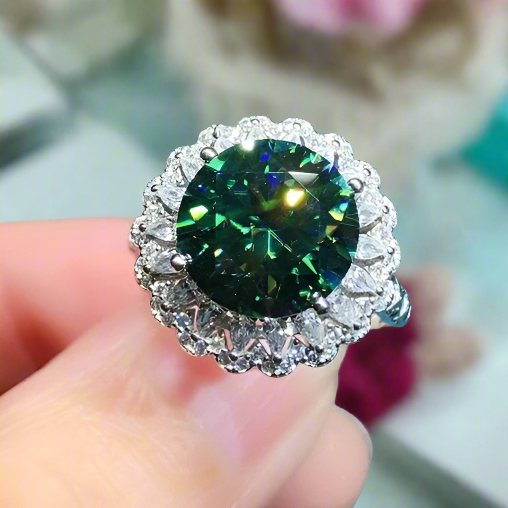 6.0 Ct Green Diamond Halo Engagement Ring-Evani Naomi Jewelry