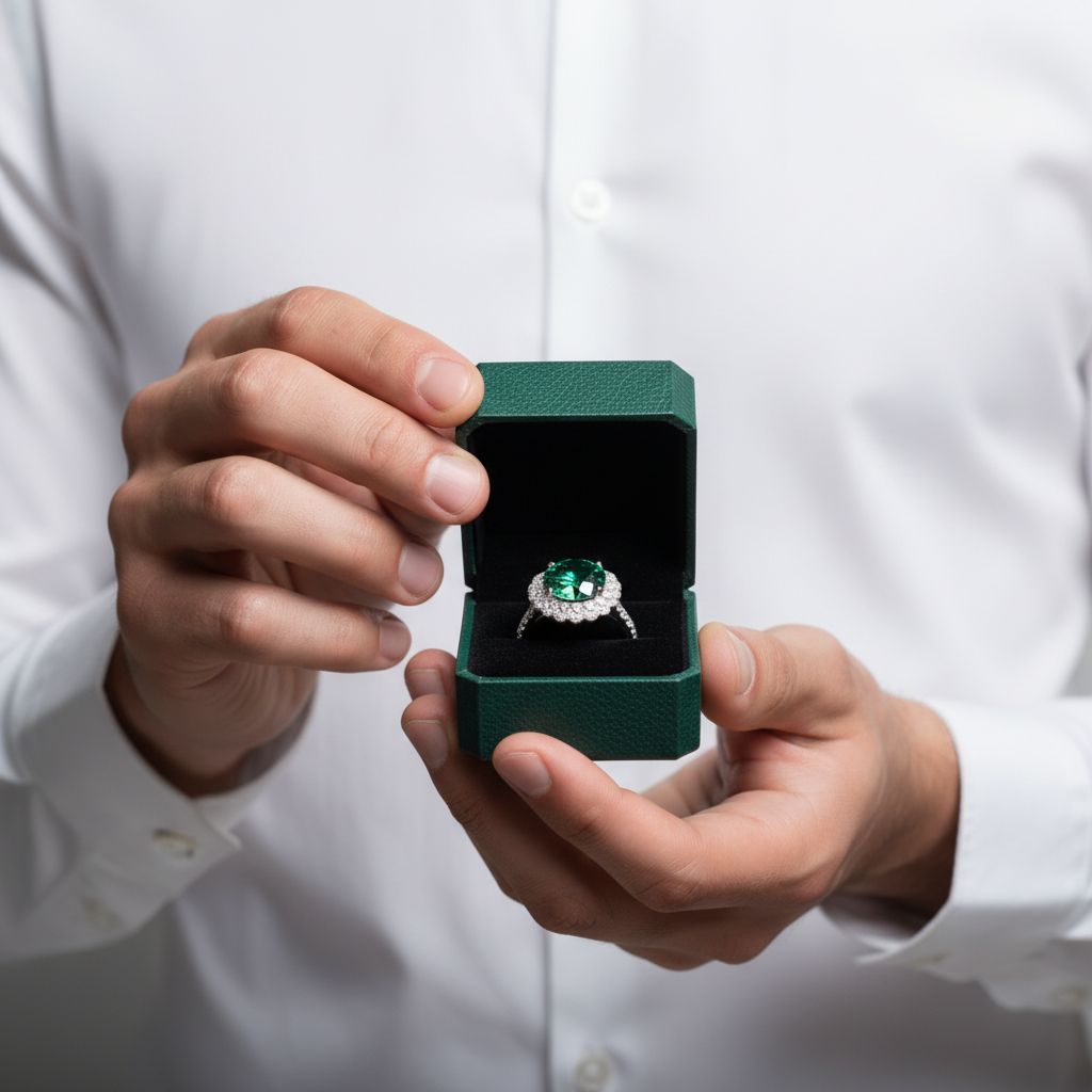 6.0 Ct Green Diamond OptionHalo Engagement Ring - Evani Naomi Jewelry