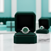 6.0 Ct Green Diamond OptionHalo Engagement Ring - Evani Naomi Jewelry