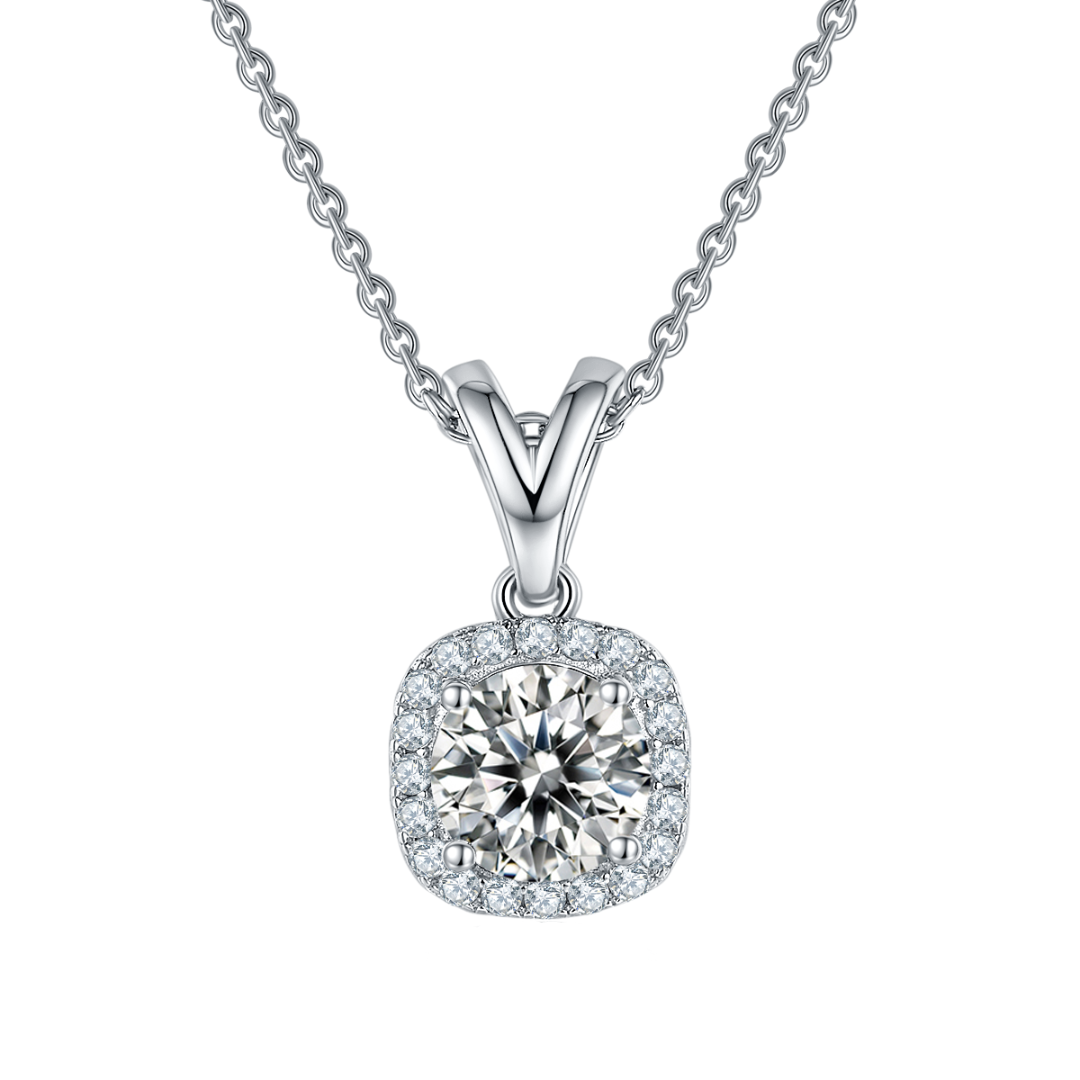 6.5mm Round Cut Diamond Halo Pendant Necklace-Evani Naomi Jewelry