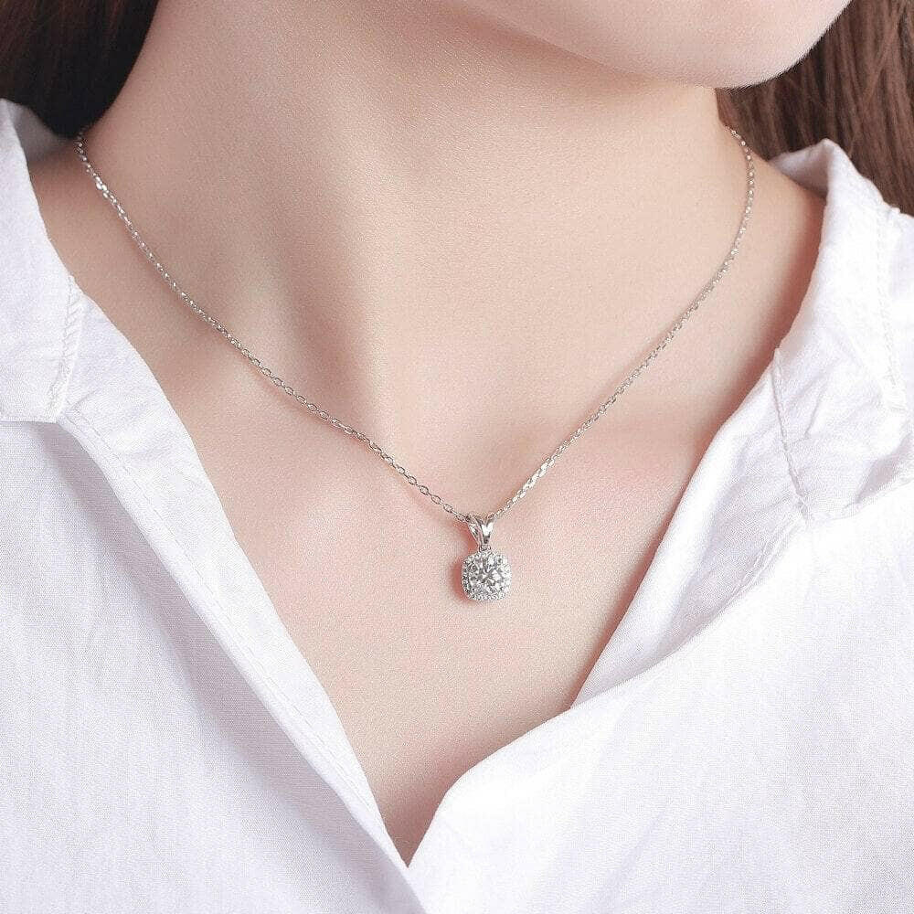 6.5mm Round Cut Diamond Halo Pendant Necklace-Evani Naomi Jewelry