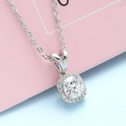 6.5mm Round Cut Diamond Halo Pendant Necklace-Evani Naomi Jewelry
