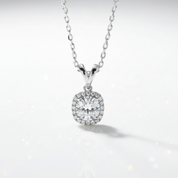 6.5mm Round Cut Diamond Option Halo Pendant Necklace - Evani Naomi Jewelry