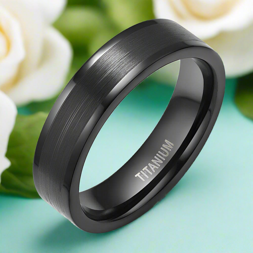 6mm Black Brushed Titanium Men's Wedding Band-Evani Naomi Jewelry