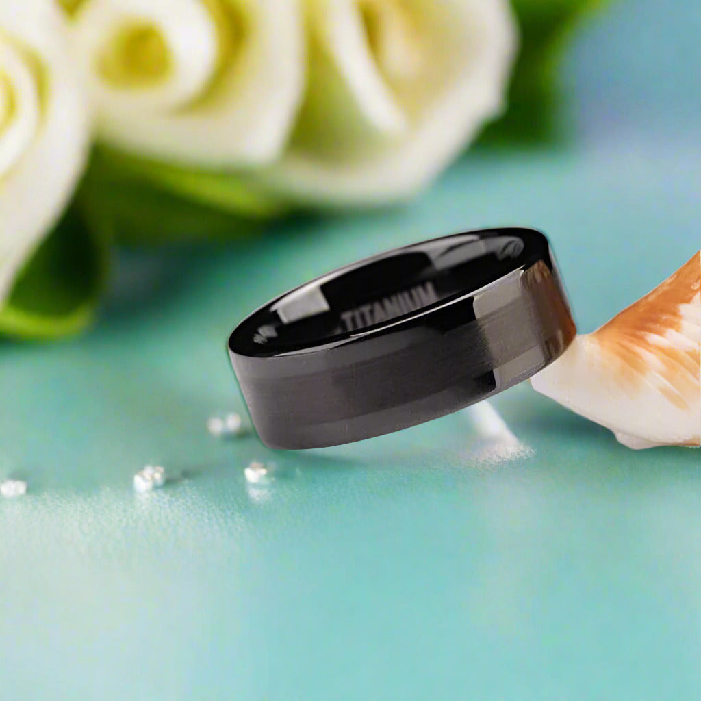 6mm Black Brushed Titanium Men's Wedding Band-Evani Naomi Jewelry