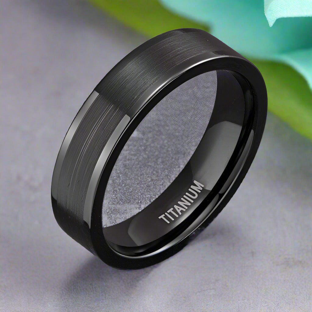 6mm Black Brushed Titanium Men's Wedding Band-Evani Jewelry