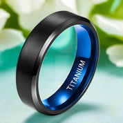 6mm Brushed Black & Blue Unisex Titanium Wedding Band-Evani Naomi Jewelry