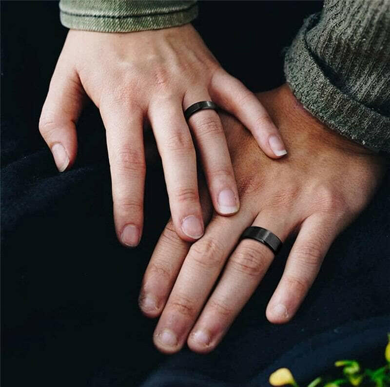6mm Brushed Black & Blue Unisex Titanium Wedding Band-Evani Naomi Jewelry