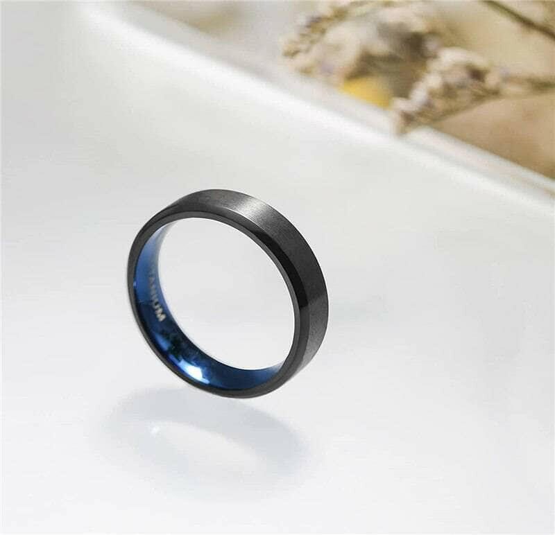6mm Brushed Black & Blue Unisex Titanium Wedding Band-Evani Naomi Jewelry
