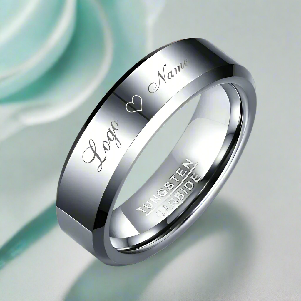 6mm Polished Tungsten Wedding Band with Custom Engraving-Evani Jewelry