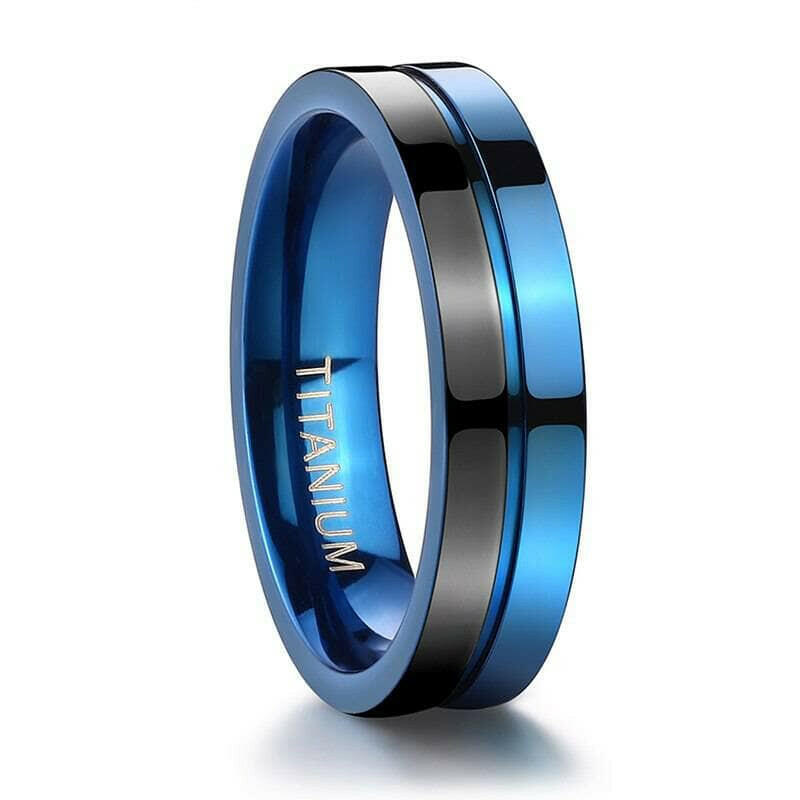 7mm Titanium Black & Blue Men's Wedding Band-Evani Jewelry