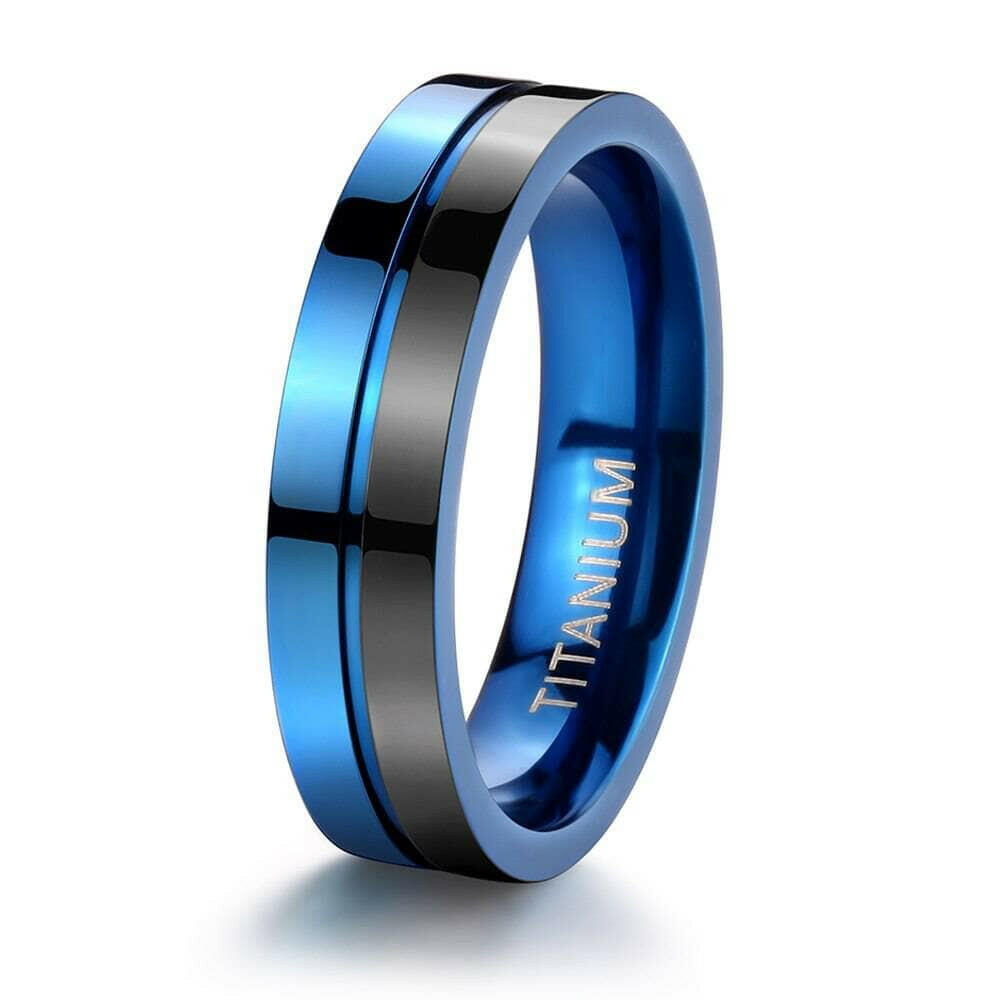 7mm Titanium Black & Blue Men's Wedding Band-Evani Naomi Jewelry