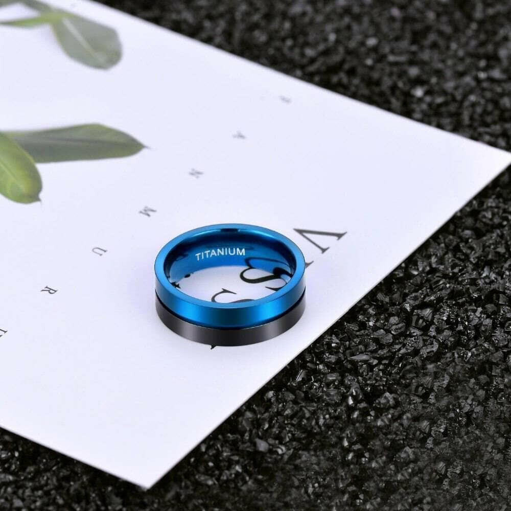 7mm Titanium Black & Blue Men's Wedding Band-Evani Naomi Jewelry