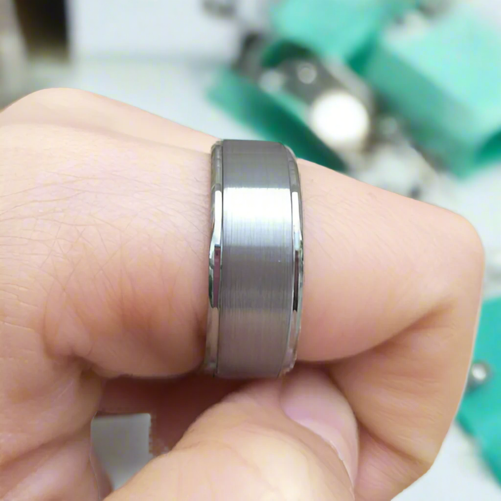 8mm Beveled Edge Tungsten Carbide Men's Wedding Band-Evani Naomi Jewelry