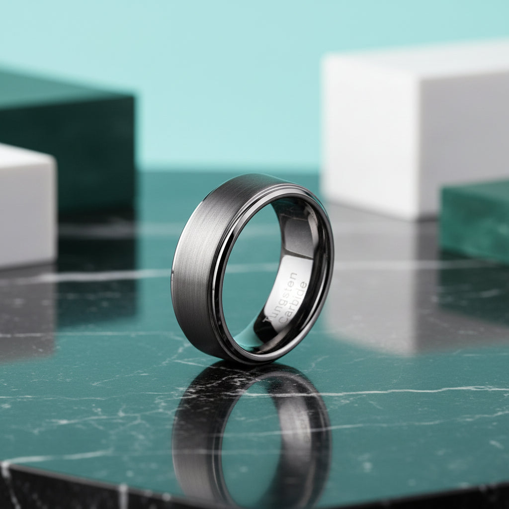 8mm Beveled Edge Tungsten Carbide Men's Wedding Band-Evani Jewelry
