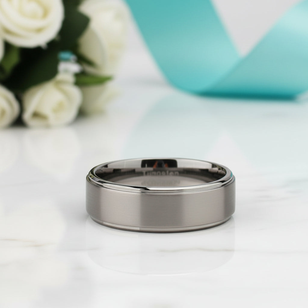 8mm Beveled Edge Tungsten Carbide Men's Wedding Band-Evani Jewelry