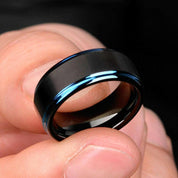 8mm Black & Blue Line Men's Tungsten Wedding Band-Evani Naomi Jewelry