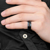 8mm Black & Blue Line Men's Tungsten Wedding Band-Evani Naomi Jewelry