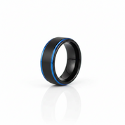 8mm Black & Blue Line Men's Tungsten Wedding Band - Evani Naomi Jewelry