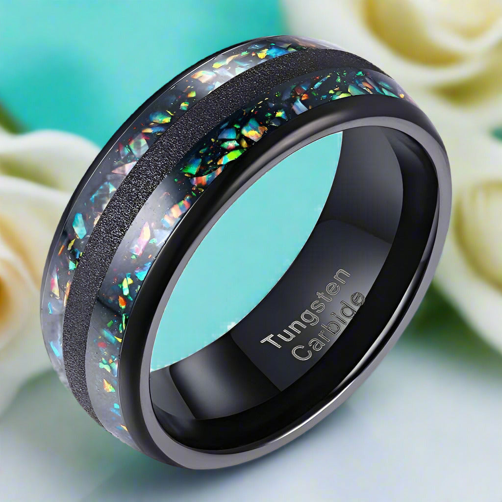 8mm Black Dome Tungsten Wedding Band-Evani Naomi Jewelry