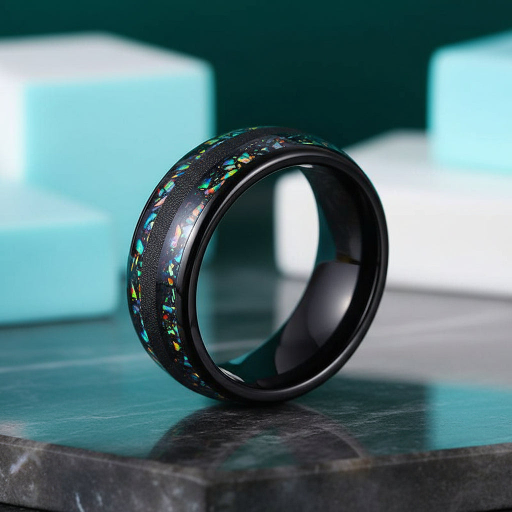 8mm Black Dome Tungsten Wedding Band-Evani Jewelry