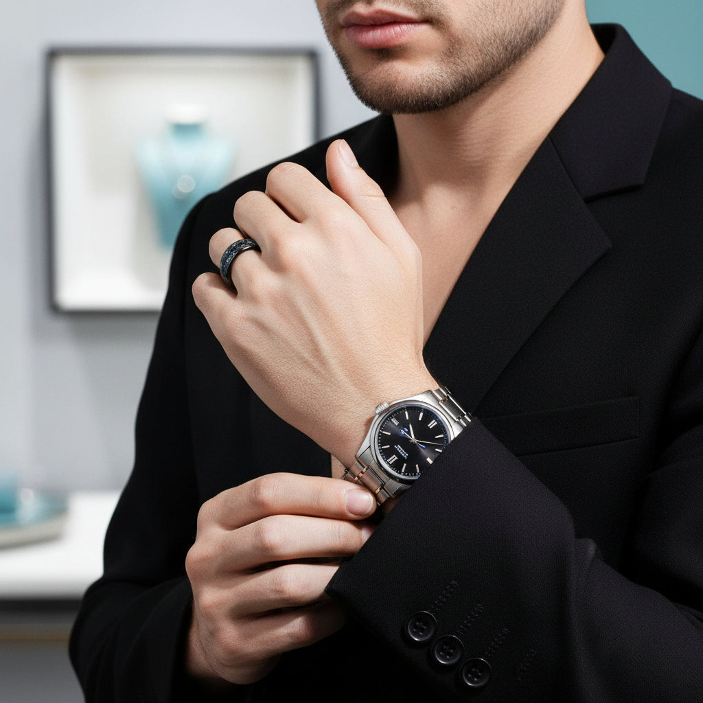 8mm Black Dome Tungsten Wedding Band-Evani Jewelry