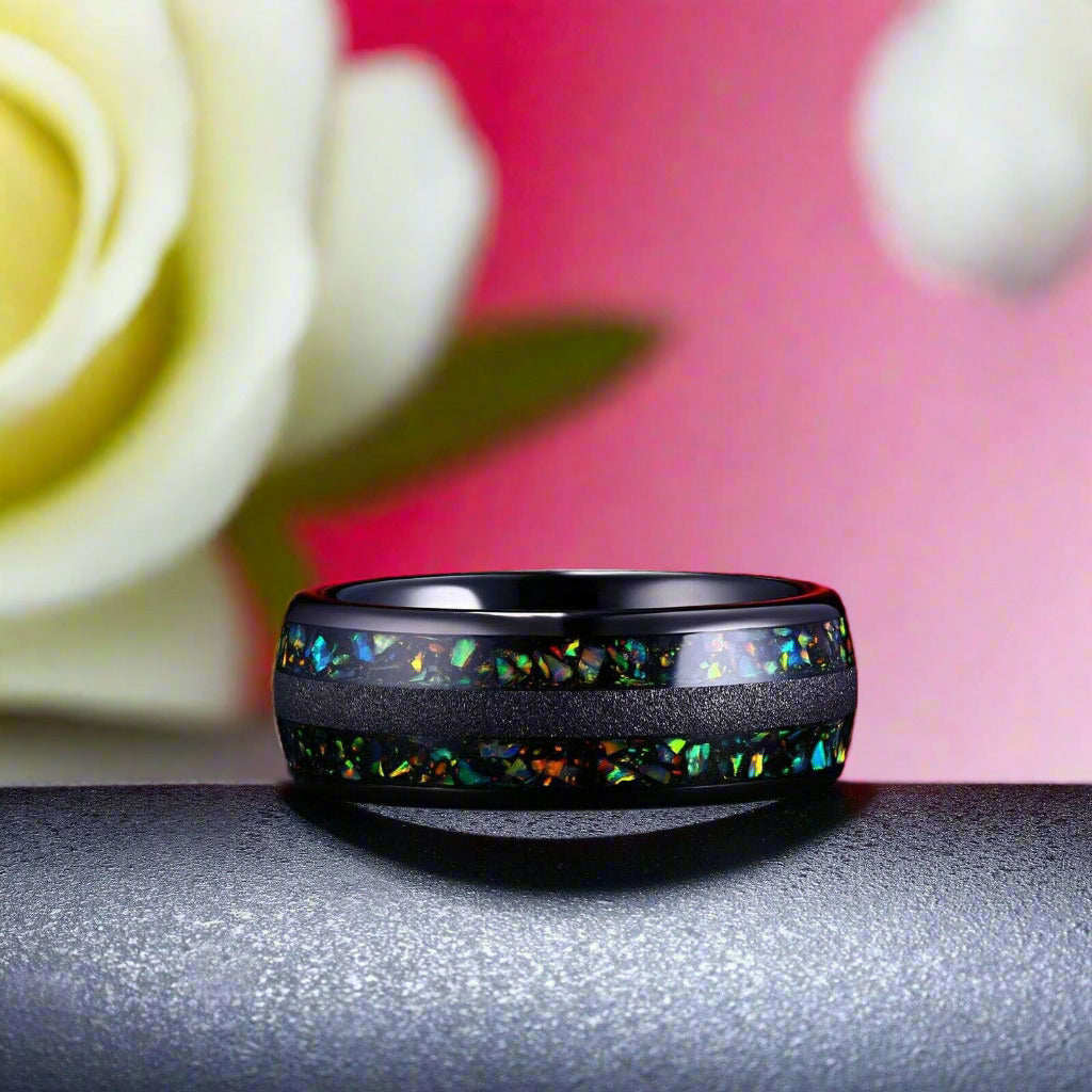 8mm Black Dome Tungsten Wedding Band-Evani Naomi Jewelry