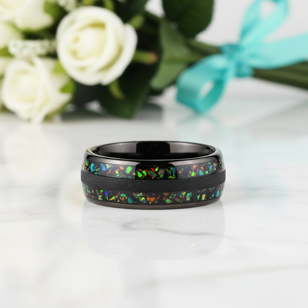 8mm Black Dome Tungsten Wedding Band-Evani Jewelry
