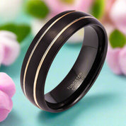 8mm Black Domed Tungsten Men's Wedding Band with Gold Line-Evani Naomi Jewelry