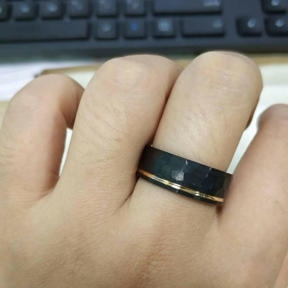 8mm Black & Rose Gold Faceted Tungsten Women's Wedding Band-Evani Jewelry