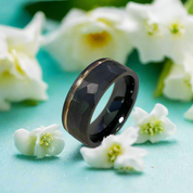 8mm Black & Rose Gold Faceted Tungsten Women's Wedding Band-Evani Naomi Jewelry