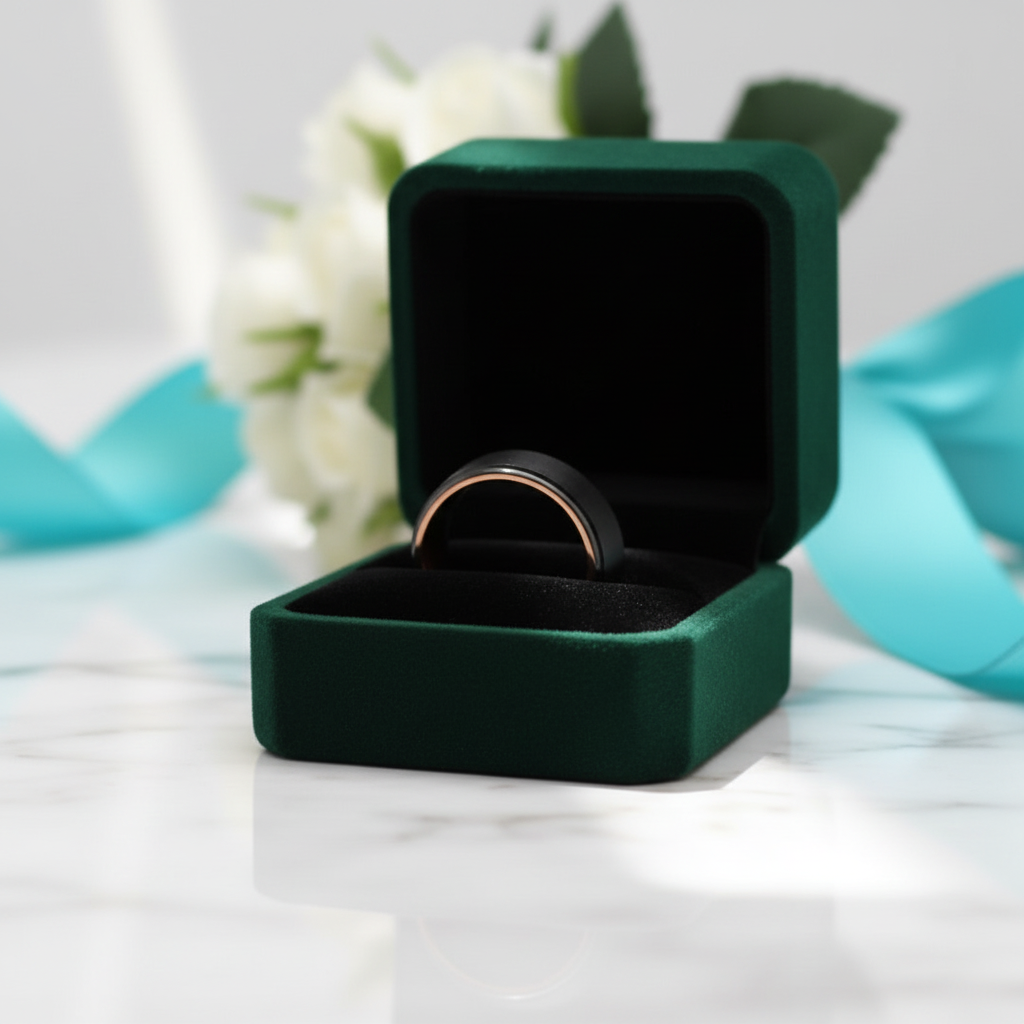 8mm Black & Rose Gold Tungsten Men's Wedding Band - Evani Naomi Jewelry
