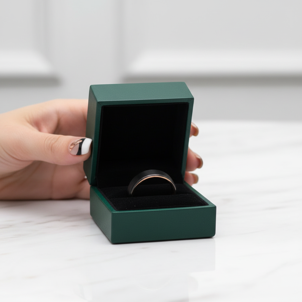 8mm Black & Rose Gold Tungsten Men's Wedding Band - Evani Naomi Jewelry