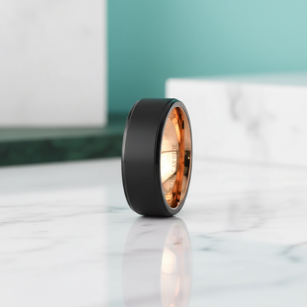 8mm Black & Rose Gold Tungsten Men's Wedding Band-Evani Jewelry