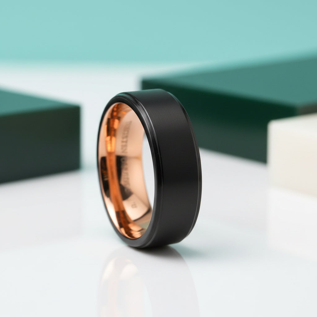8mm Black & Rose Gold Tungsten Men's Wedding Band-Evani Jewelry