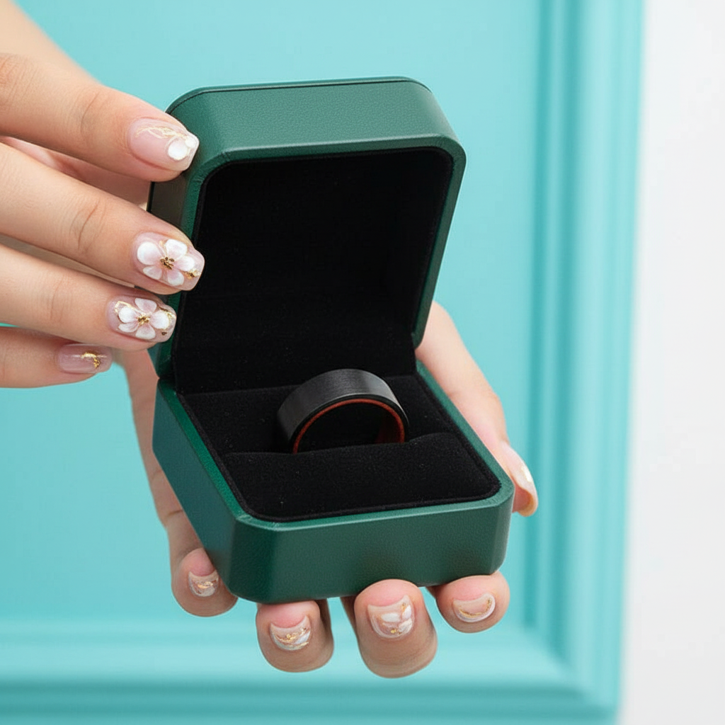8mm Black Tungsten Band with Wooden Inner Shank - Evani Naomi Jewelry