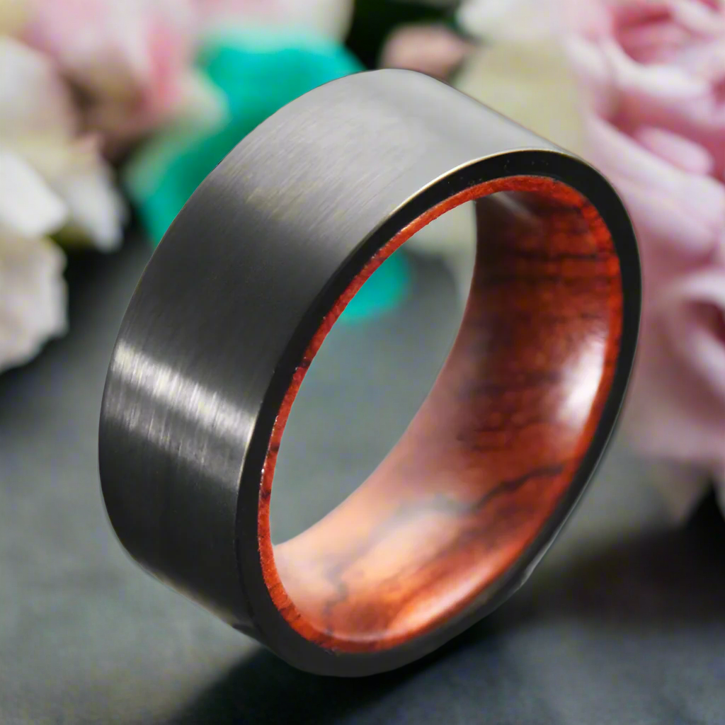 8mm Black Tungsten Band with Wooden Inner Shank-Evani Naomi Jewelry