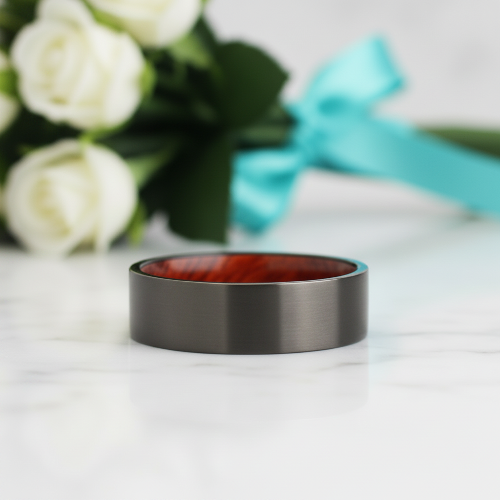 8mm Black Tungsten Band with Wooden Inner Shank-Evani Jewelry