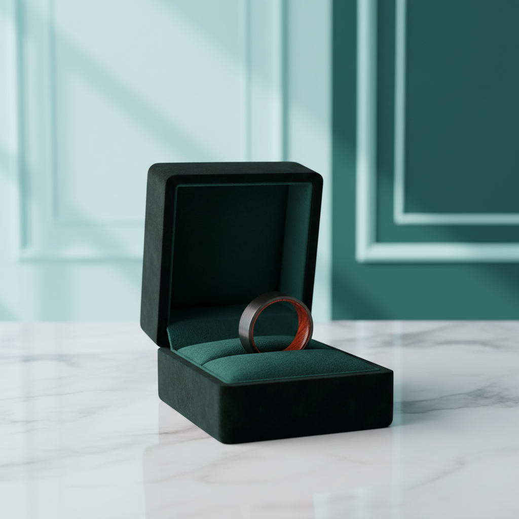 8mm Black Tungsten Band with Wooden Inner Shank - Evani Naomi Jewelry