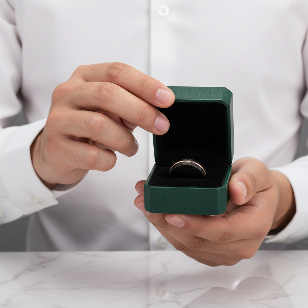 8mm Black Tungsten Wedding Band with Thin Line - Evani Naomi Jewelry
