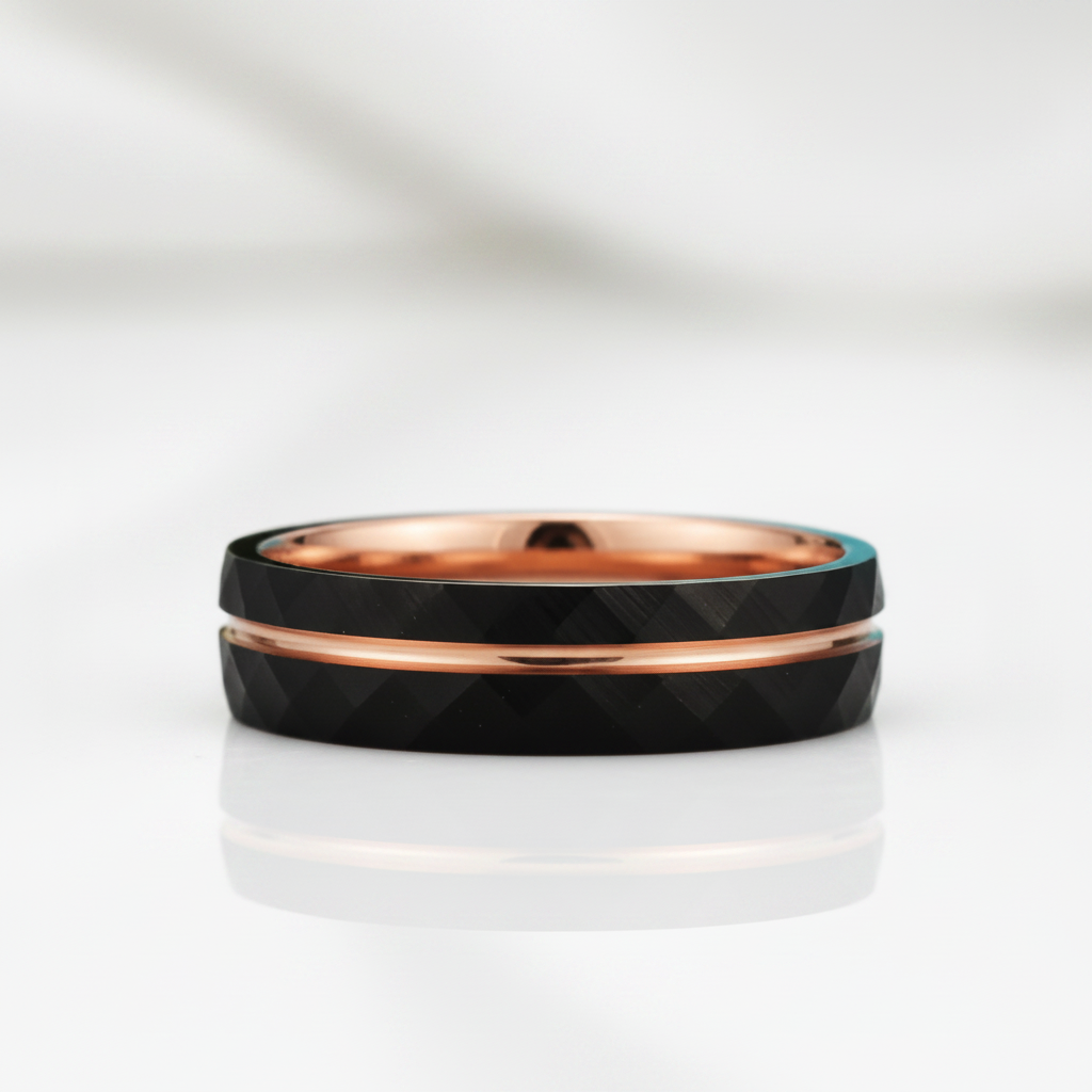 8mm Black Tungsten Wedding Band with Thin Line - Evani Naomi Jewelry