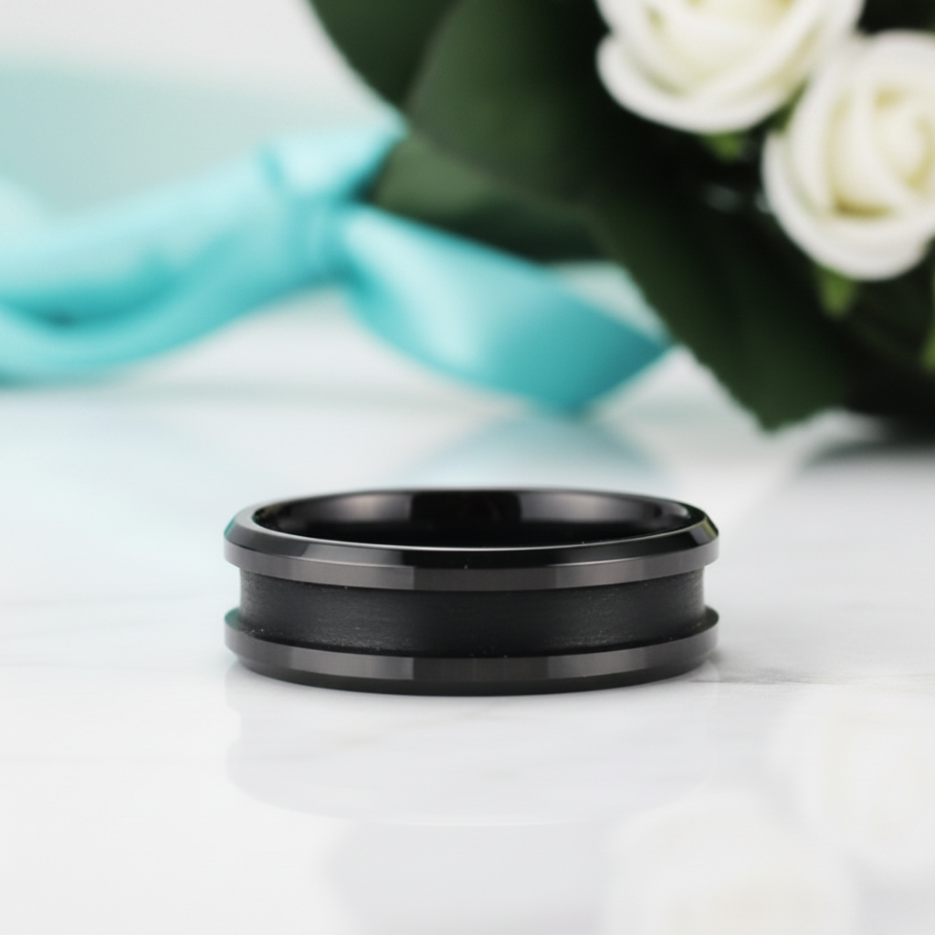 8mm Blank Center Tungsten Wedding Band-Evani Jewelry