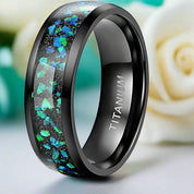 8mm Dome Titanium Men's Wedding Band with Opal Inlay-Evani Naomi Jewelry