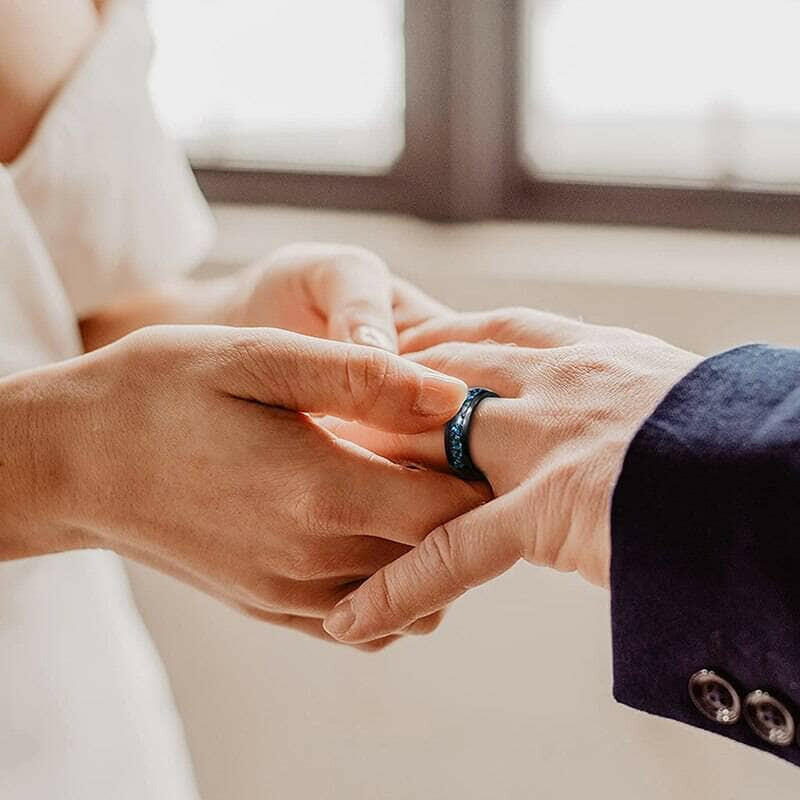 8mm Dome Titanium Men's Wedding Band with Opal Inlay-Evani Naomi Jewelry