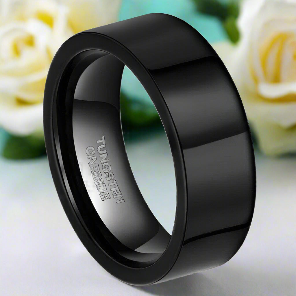 8mm Flat Black Tungsten Men's Wedding Band-Evani Naomi Jewelry