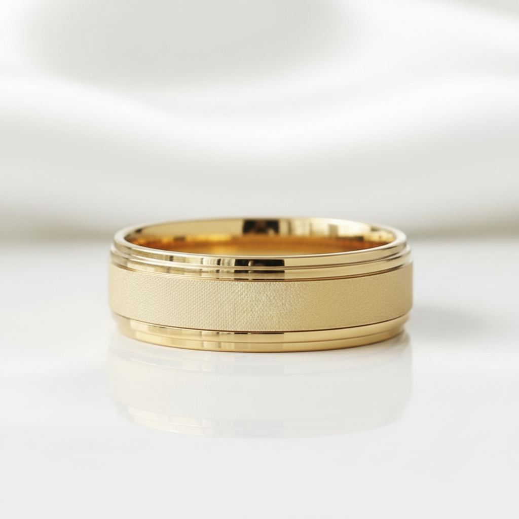 8mm Frosted Center Tungsten Men's Wedding Band with Ladder Edges - Evani Naomi Jewelry