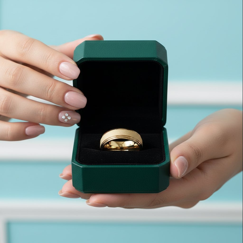 8mm Frosted Center Tungsten Men's Wedding Band with Ladder Edges - Evani Naomi Jewelry