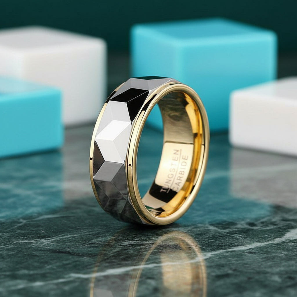 8mm Gold & Gray Tungsten Men's Wedding Band-Evani Jewelry